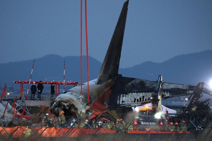 Jeju Air Flight 2216 Crash at Muan Airport Wreckage of the Jeju Air Flight 2216 at Muan International Airport, South Korea, after the tragic crash on December 29, 2024.